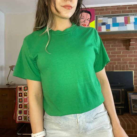 Vintage 90s Single Stitch ONEITA Blank Kelly Tee Slim Fit Unisex Solid P… - Picture 1 of 13